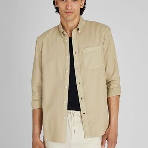 Club Monaco Slim Fit Linen Button Down Shirt Beige / Sand Small